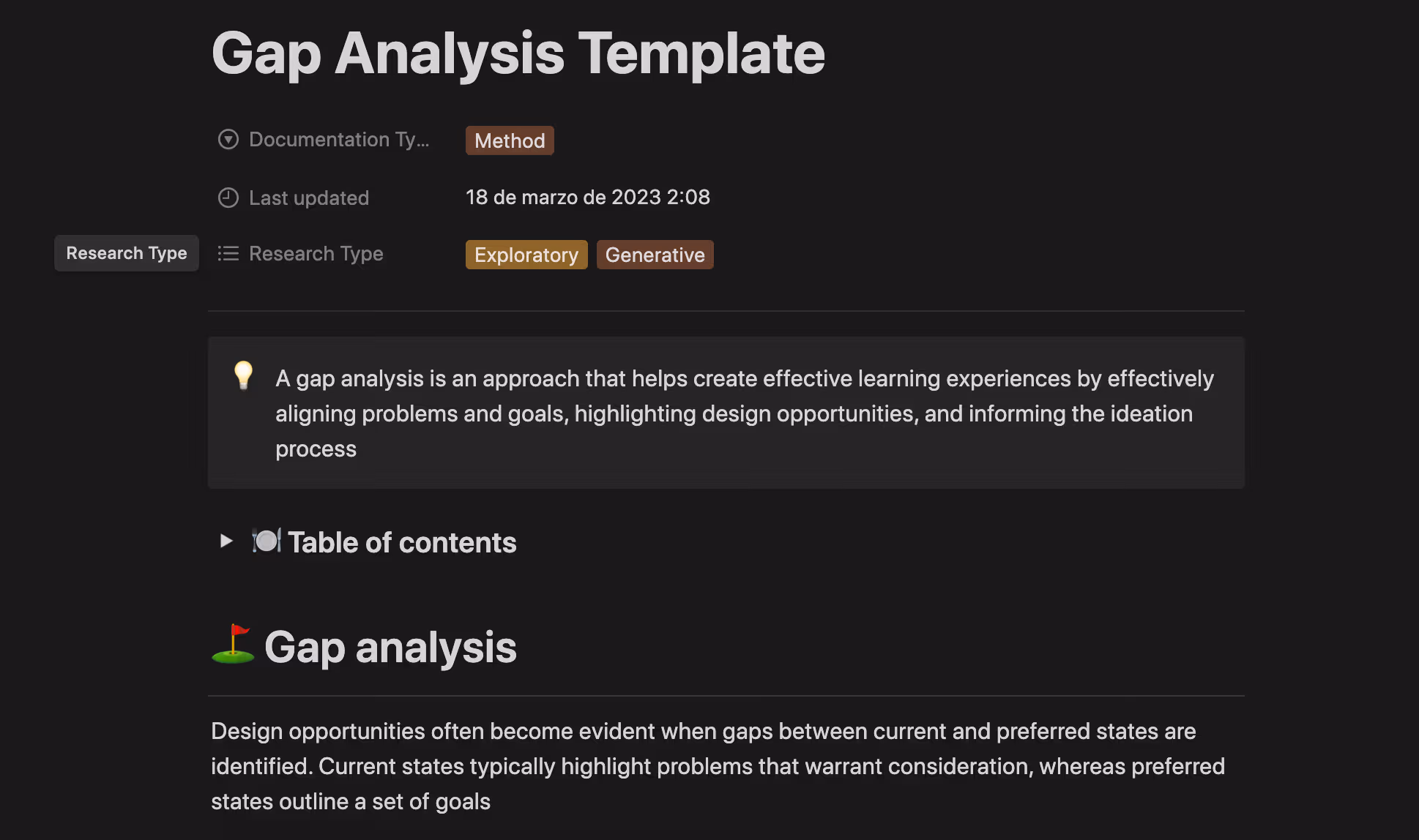 Notion's Gap Analysis Template helps you document the process or support you if it's your first time conducting one.