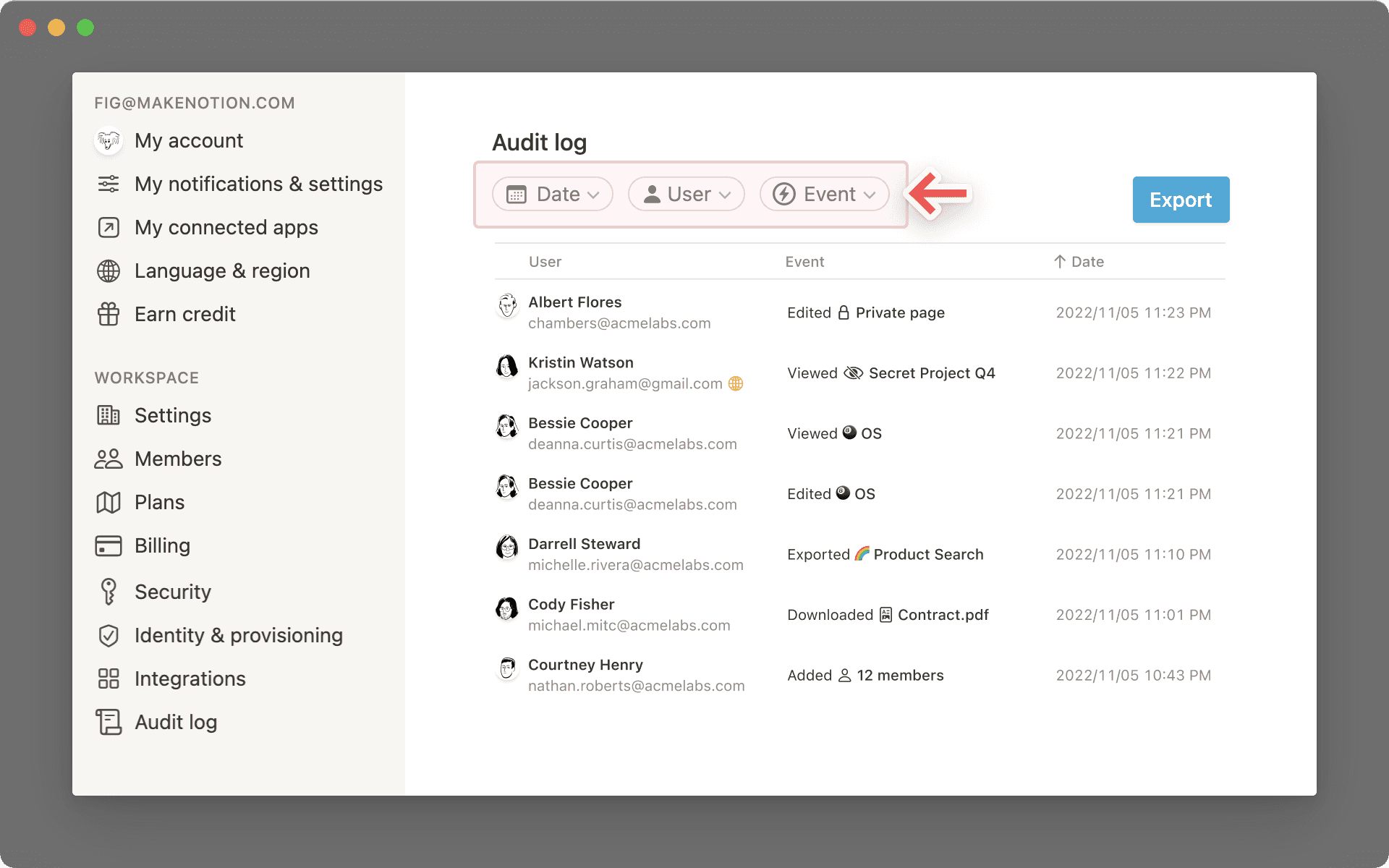 Filtre de journal d’audit