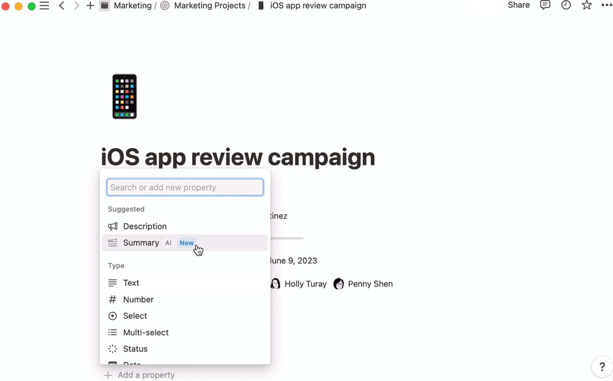A Notion AI-generated database summary