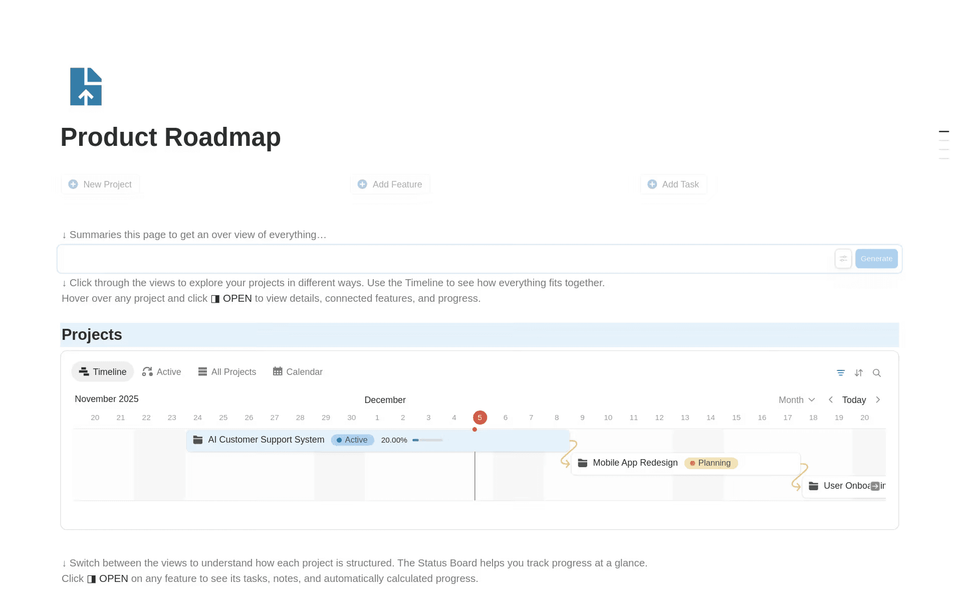 A Notion product management workflow template