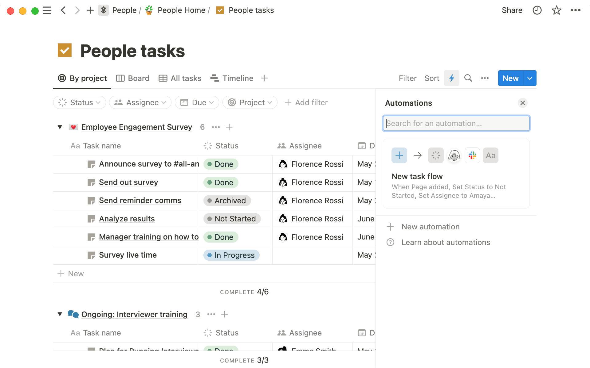 Database automations