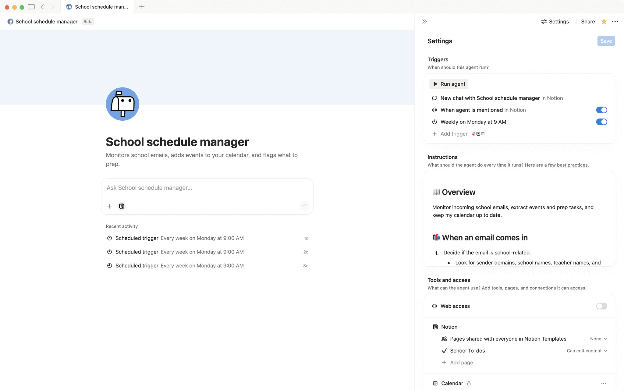 School schedule manager